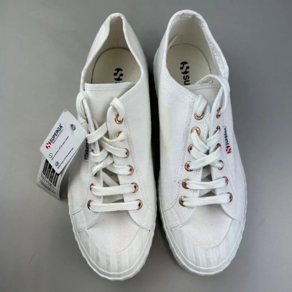 Superga 2630 COTU Canvas Sneaker in White & Rose - Picture 2 of 7